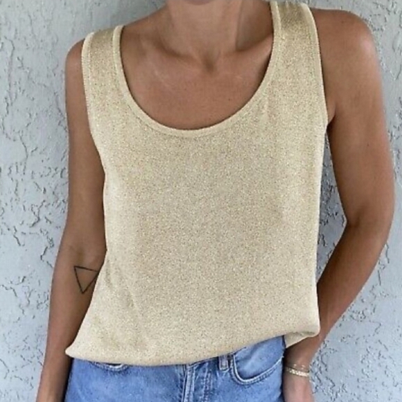 St. John Knit Metalic Gold Crew Kneck Sleeveless Tank Top NWOT - Picture 1 of 10